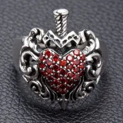 Bikerringshop Sterling Silver Gothic Red Heart Dagger Rings
