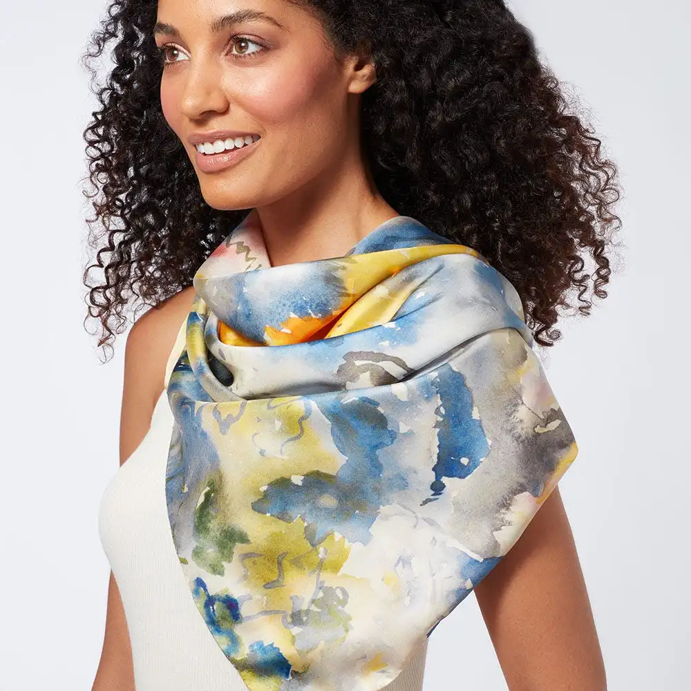 The Metropolitan Museum Of Art Demuth Yellow And Blue Watercolor Square Silk Scarf 5 The Metropolitan Museum Of Art Demuth Yellow And Blue Watercolor Square Silk Scarf - Image 3