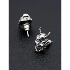 Bikerringshop Sterling Silver Skull Devil Oni Mask Earrings -Outlet Rings Store devil earrings 6