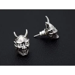 Bikerringshop Sterling Silver Skull Devil Oni Mask Earrings -Outlet Rings Store devil earrings 9