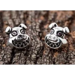 Bikerringshop Sterling Silver Evil Devil Pig Earrings