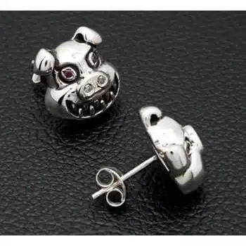 Bikerringshop Sterling Silver Evil Devil Pig Earrings 7 Bikerringshop Sterling Silver Evil Devil Pig Earrings - Image 5