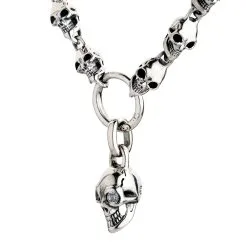 Bikerringshop Sterling Silver Diamond Biker Skull Necklace