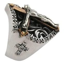 Bikerringshop Diamond Jesus Sterling Silver Men's Cross Ring