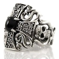 Bikerringshop Black Star Sterling Silver Skull Diamond Cross Rings