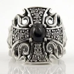 Bikerringshop Black Star Sterling Silver Skull Diamond Cross Rings -Outlet Rings Store diamond cross rings 8