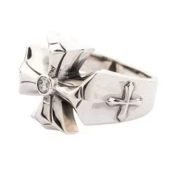 Bikerringshop Diamond Cross Sterling Silver Mens Ring