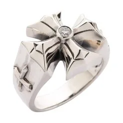 Bikerringshop Diamond Cross Sterling Silver Mens Ring -Outlet Rings Store diamond cross silver mens ring 9