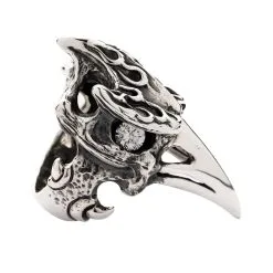 Bikerringshop Sterling Silver Diamond Eyes Dinosaur Hornbill Biker Ring