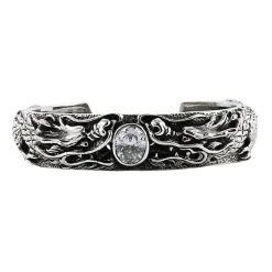 Bikerringshop Diamond Silver Dragon Biker Cuff Bracelet