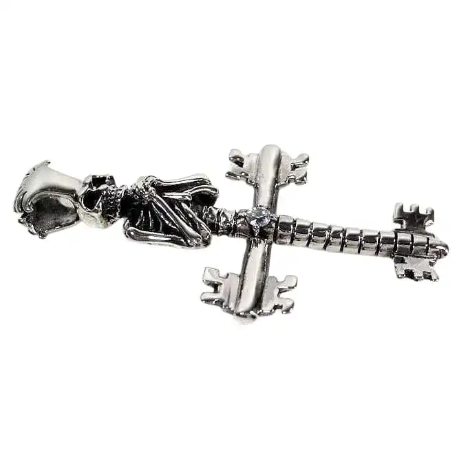 Bikerringshop Diamond Skull Key Cross Silver Pendant 5 Bikerringshop Diamond Skull Key Cross Silver Pendant - Image 3