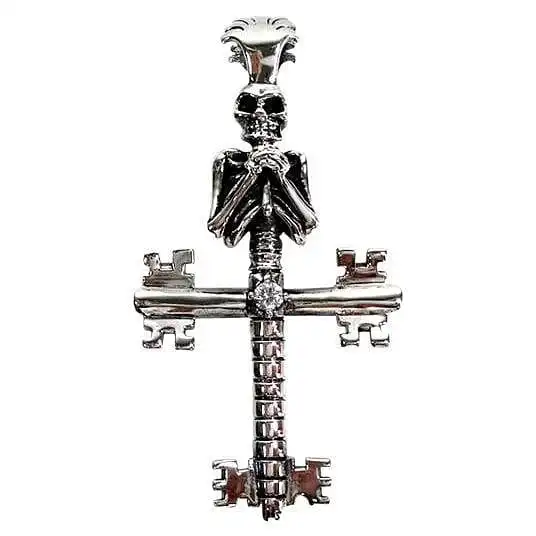 Bikerringshop Diamond Skull Key Cross Silver Pendant 3 Bikerringshop Diamond Skull Key Cross Silver Pendant