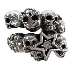 Bikerringshop Sterling Silver Diamond Star Rock Skull Ring
