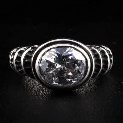 Bikerringshop Sterling Silver Diamond Topaz Gothic Ring -Outlet Rings Store diamond topaz gothic ring