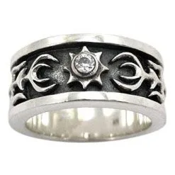 Bikerringshop Sterling Silver Diamond Tribal Band Ring