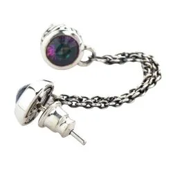 Bikerringshop Sterling Silver Double Chain Linked Punk Style Evil Eye Piercing Stud Earring -Outlet Rings Store double chain punk piercing stud punk style 5