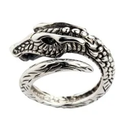 Bikerringshop Sterling Silver Dragon Mens Band Ring