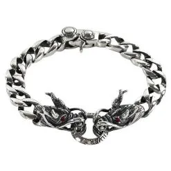 Bikerringshop Red Eyes Sterling Silver Dragon Bracelet