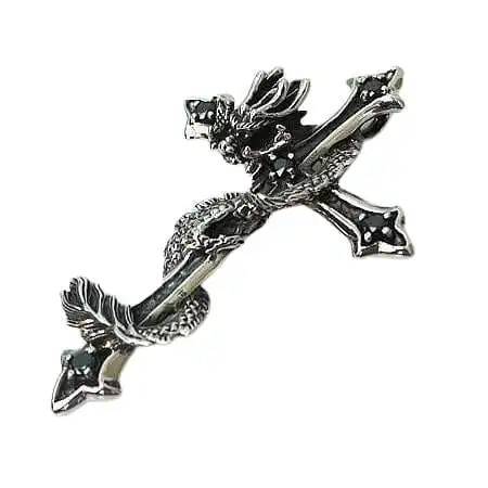 Bikerringshop Sterling Silver Dragon Cross Pendant 5 Bikerringshop Sterling Silver Dragon Cross Pendant - Image 3