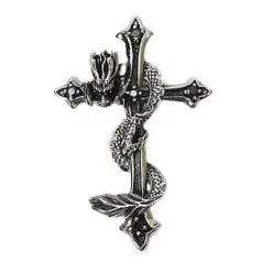 Bikerringshop Sterling Silver Dragon Cross Pendant