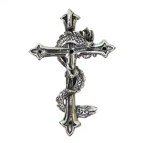 Bikerringshop Sterling Silver Dragon Cross Pendant 7 Bikerringshop Sterling Silver Dragon Cross Pendant - Image 5
