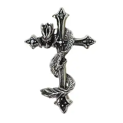 Bikerringshop Sterling Silver Dragon Cross Pendant 3 Bikerringshop Sterling Silver Dragon Cross Pendant