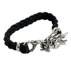 Bikerringshop Silver Dragon Head Leather Chain Bracelet 16 Bikerringshop Silver Dragon Head Leather Chain Bracelet -Outlet Rings Store dragon head leather bracelet 7