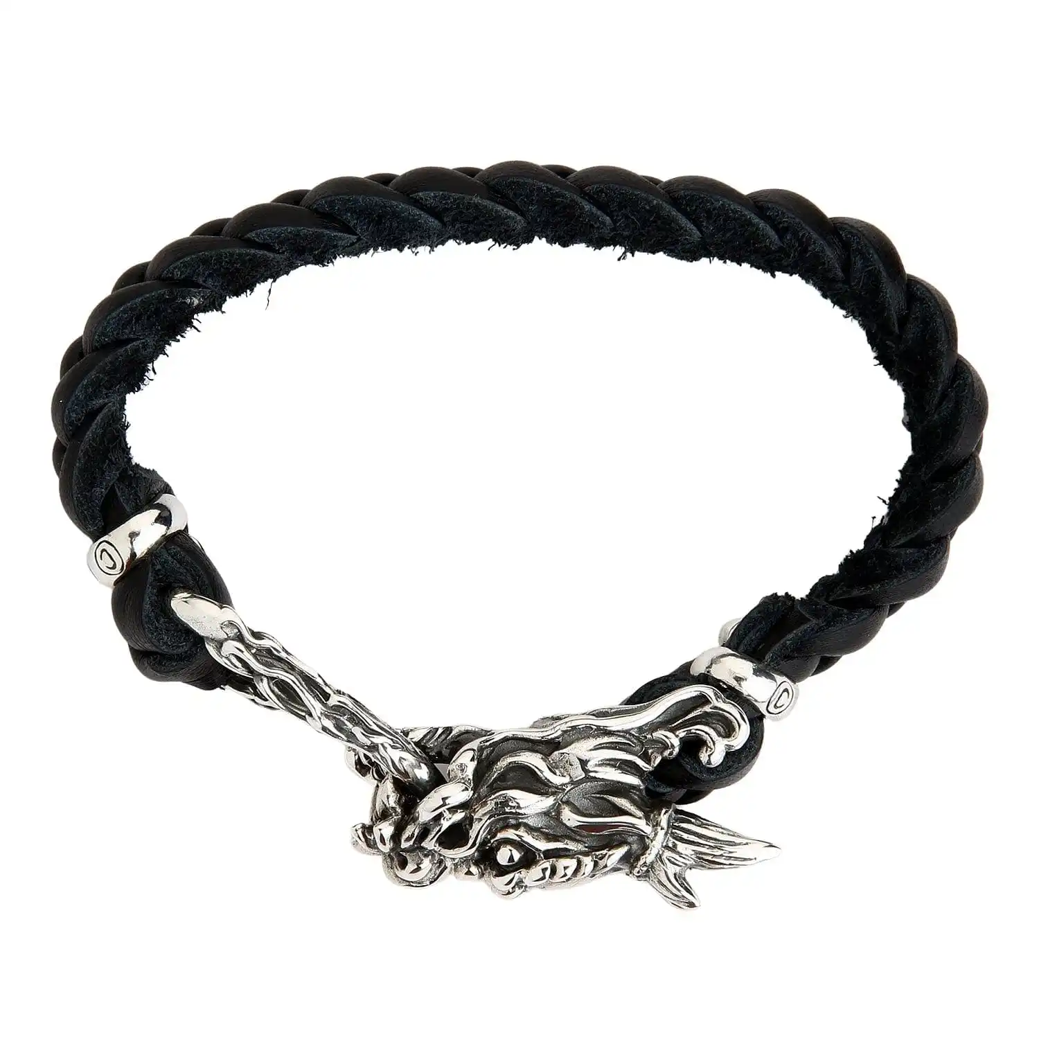 Bikerringshop Silver Dragon Head Leather Chain Bracelet 9 Bikerringshop Silver Dragon Head Leather Chain Bracelet - Image 7