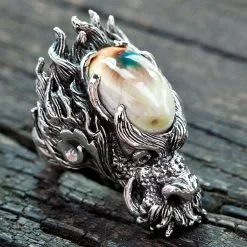 Bikerringshop Sterling Silver Mens Dragon Head Ring