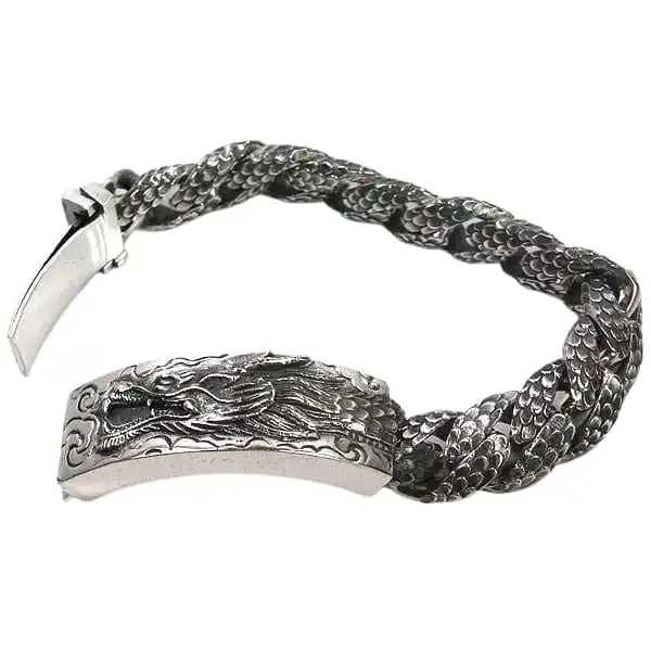 Bikerringshop 925 Sterling Silver Dragon ID Biker Men's Bracelet 5 Bikerringshop 925 Sterling Silver Dragon ID Biker Men's Bracelet - Image 3