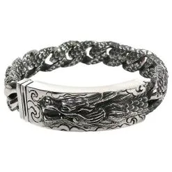 Bikerringshop 925 Sterling Silver Dragon ID Biker Men's Bracelet