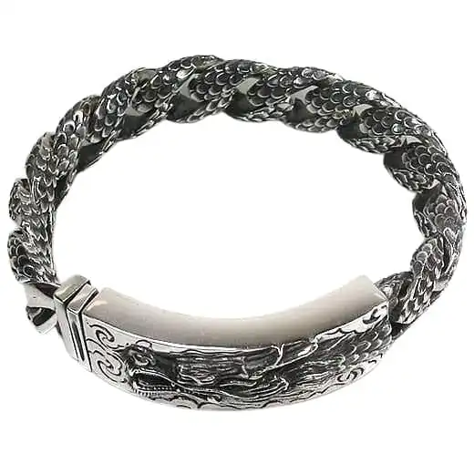 Bikerringshop 925 Sterling Silver Dragon ID Biker Men's Bracelet 6 Bikerringshop 925 Sterling Silver Dragon ID Biker Men's Bracelet - Image 4