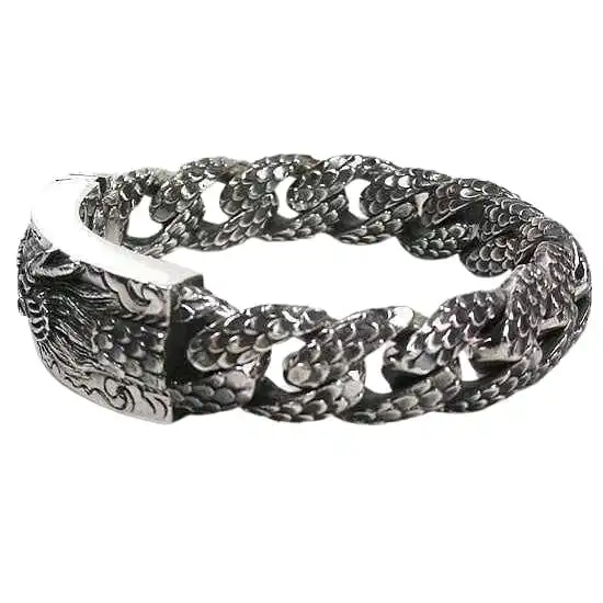 Bikerringshop 925 Sterling Silver Dragon ID Biker Men's Bracelet 10 Bikerringshop 925 Sterling Silver Dragon ID Biker Men's Bracelet - Image 8