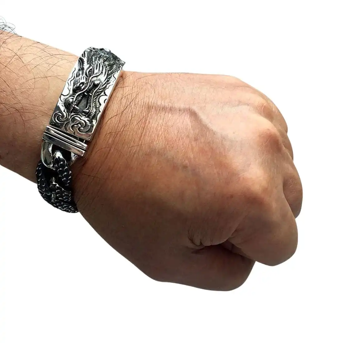 Bikerringshop 925 Sterling Silver Dragon ID Biker Men's Bracelet 4 Bikerringshop 925 Sterling Silver Dragon ID Biker Men's Bracelet - Image 2