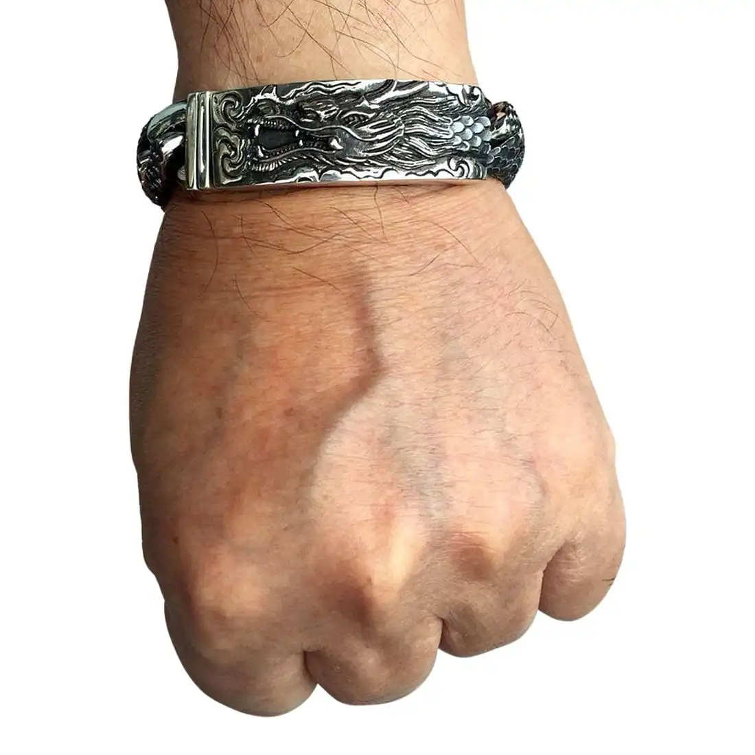 Bikerringshop 925 Sterling Silver Dragon ID Biker Men's Bracelet 7 Bikerringshop 925 Sterling Silver Dragon ID Biker Men's Bracelet - Image 5