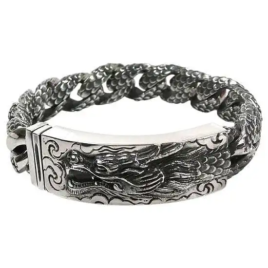 Bikerringshop 925 Sterling Silver Dragon ID Biker Men's Bracelet 3 Bikerringshop 925 Sterling Silver Dragon ID Biker Men's Bracelet