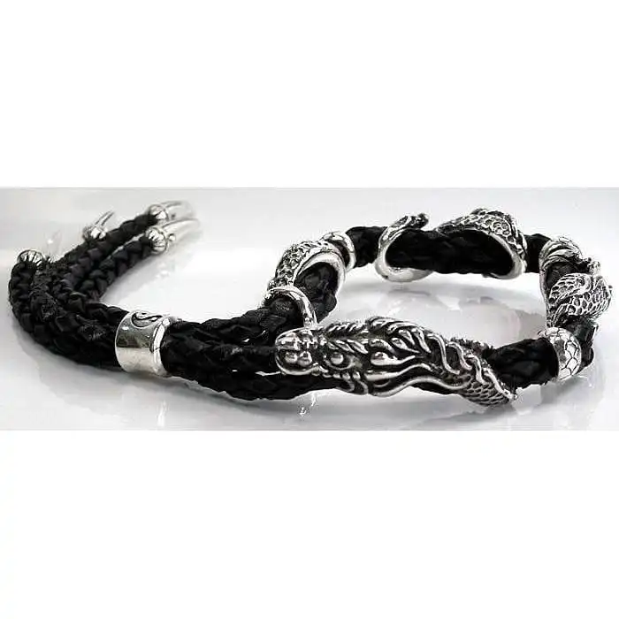 Bikerringshop Dragon Men's Genuine Leather Bracelets 5 Bikerringshop Dragon Men's Genuine Leather Bracelets - Image 3