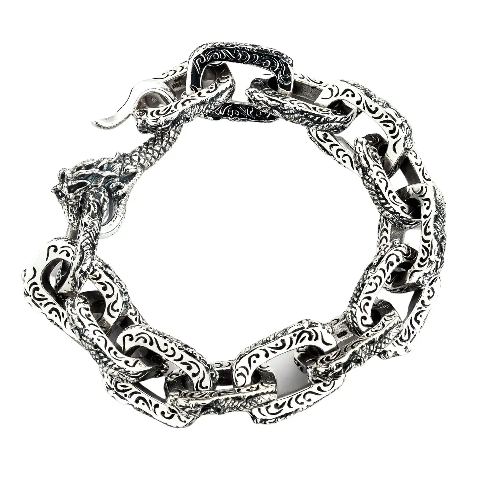 Bikerringshop Sterling Silver Dragon Link Mens Bracelet 11 Bikerringshop Sterling Silver Dragon Link Mens Bracelet - Image 9