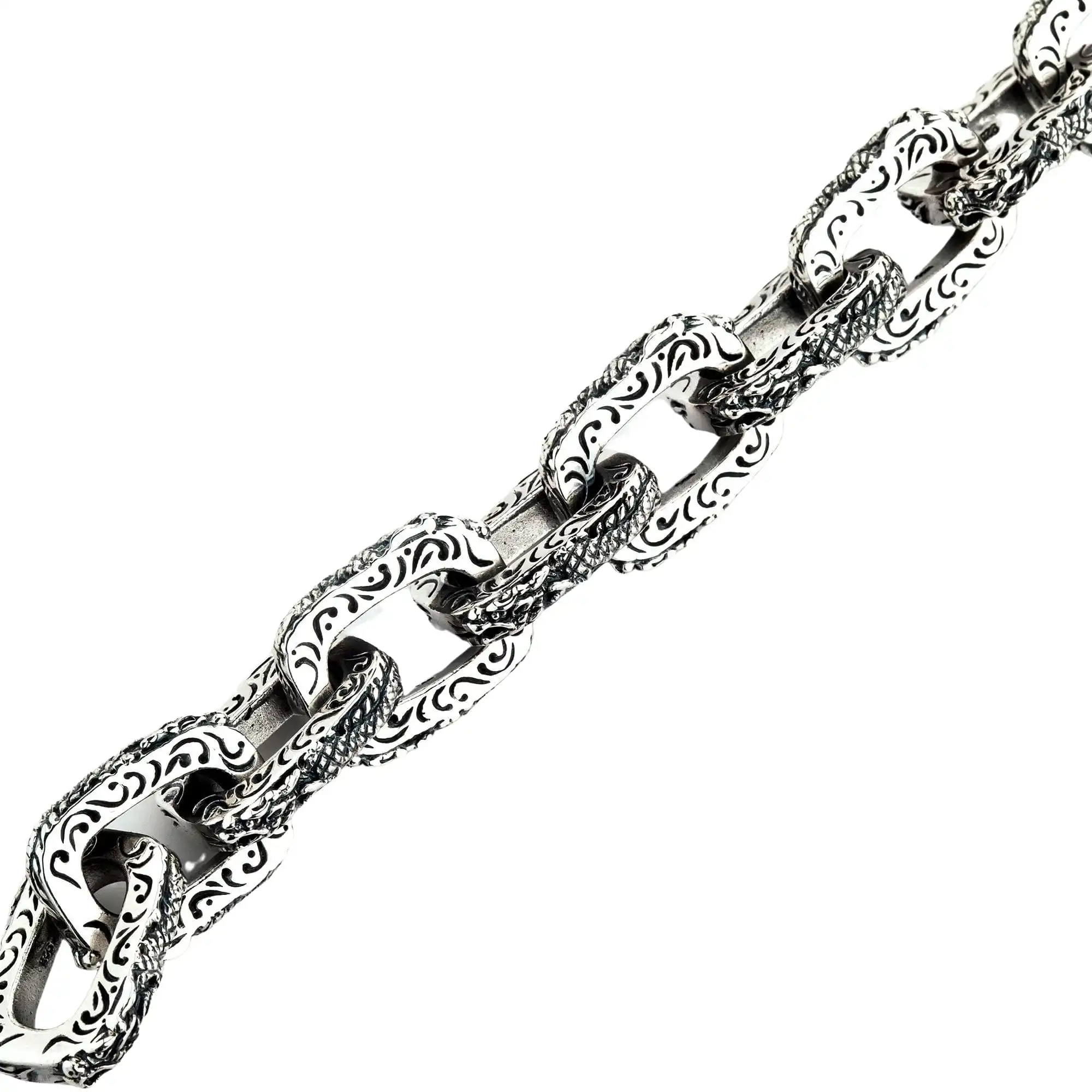Bikerringshop Sterling Silver Dragon Link Mens Bracelet 7 Bikerringshop Sterling Silver Dragon Link Mens Bracelet - Image 5