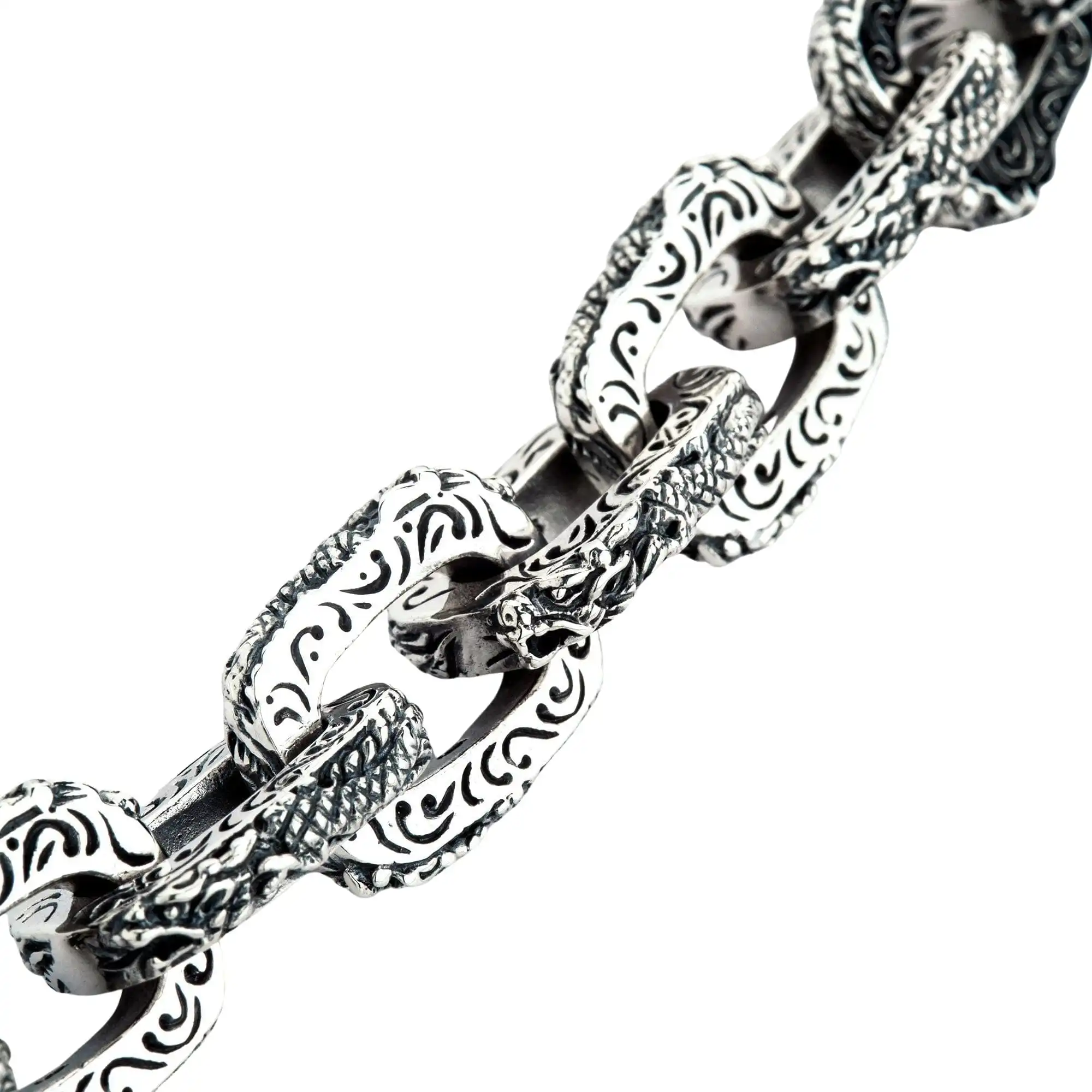 Bikerringshop Sterling Silver Dragon Link Mens Bracelet 8 Bikerringshop Sterling Silver Dragon Link Mens Bracelet - Image 6