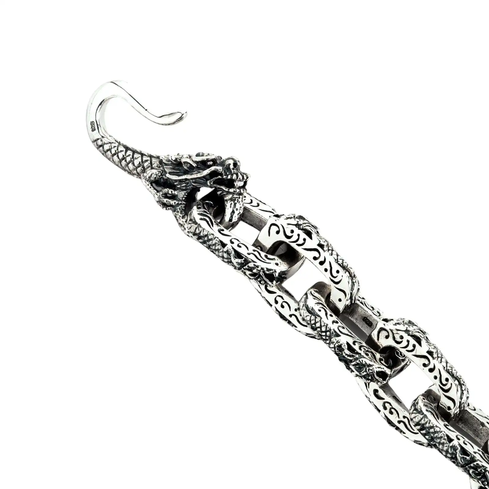 Bikerringshop Sterling Silver Dragon Link Mens Bracelet 6 Bikerringshop Sterling Silver Dragon Link Mens Bracelet - Image 4