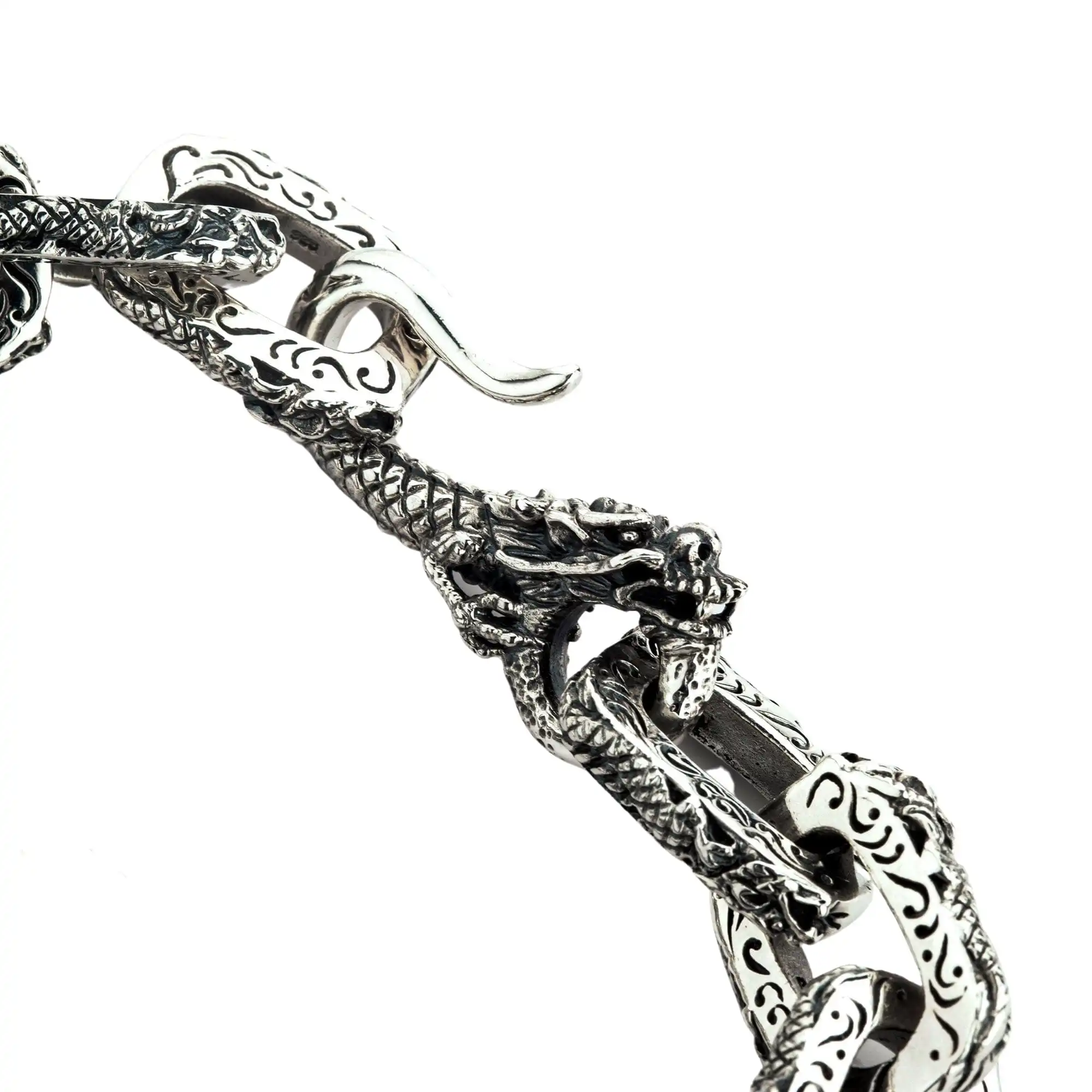 Bikerringshop Sterling Silver Dragon Link Mens Bracelet 5 Bikerringshop Sterling Silver Dragon Link Mens Bracelet - Image 3