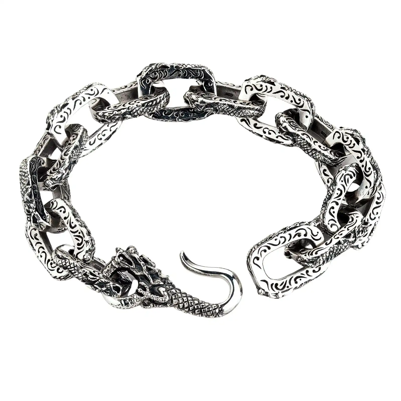 Bikerringshop Sterling Silver Dragon Link Mens Bracelet 3 Bikerringshop Sterling Silver Dragon Link Mens Bracelet