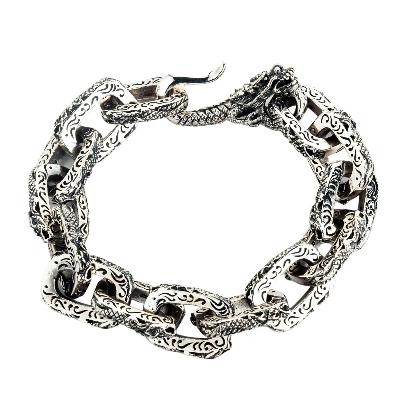 Bikerringshop Sterling Silver Dragon Link Mens Bracelet 4 Bikerringshop Sterling Silver Dragon Link Mens Bracelet - Image 2