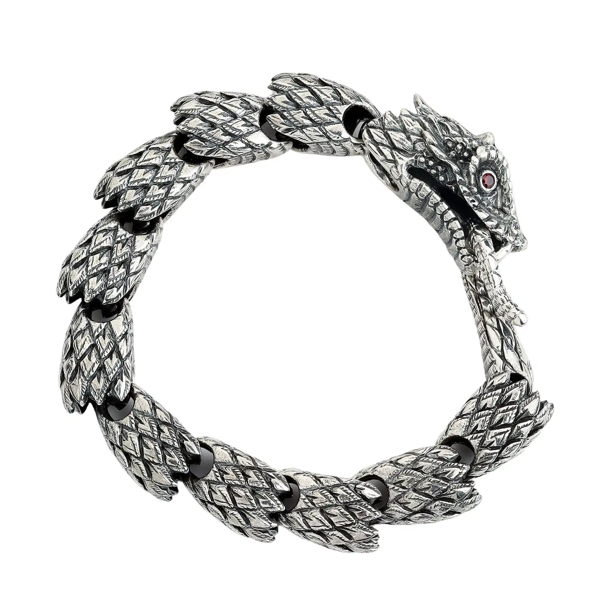 Bikerringshop Sterling Silver Dragon Mens Bracelet 7 Bikerringshop Sterling Silver Dragon Mens Bracelet - Image 5