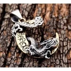 Bikerringshop Sterling Silver Japanese Dragon Moon Pendants -Outlet Rings Store dragon moon pendants 2