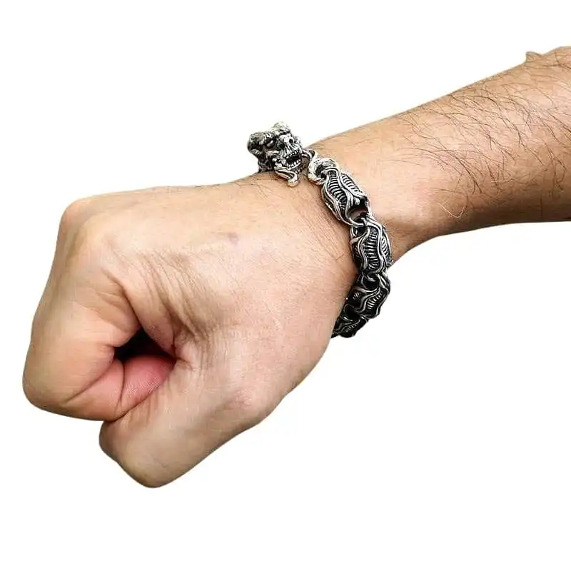 Bikerringshop Dragon Sterling Silver Biker Bracelet 11 Bikerringshop Dragon Sterling Silver Biker Bracelet - Image 9