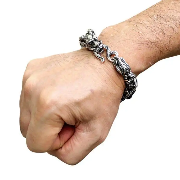 Bikerringshop Dragon Sterling Silver Biker Bracelet 3 Bikerringshop Dragon Sterling Silver Biker Bracelet