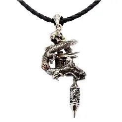Bikerringshop Dragon Skull Tattoo Machine Gun Pendant