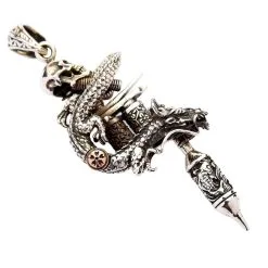 Bikerringshop Dragon Skull Tattoo Machine Gun Pendant -Outlet Rings Store dragon skull tattoo machine gun pendant 2